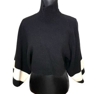 Alpha Studio Wool Sweater Cashmere Blend Mock Neck Crop Black White Size Small